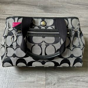 Coach black and grey monogrammed purse tote bag